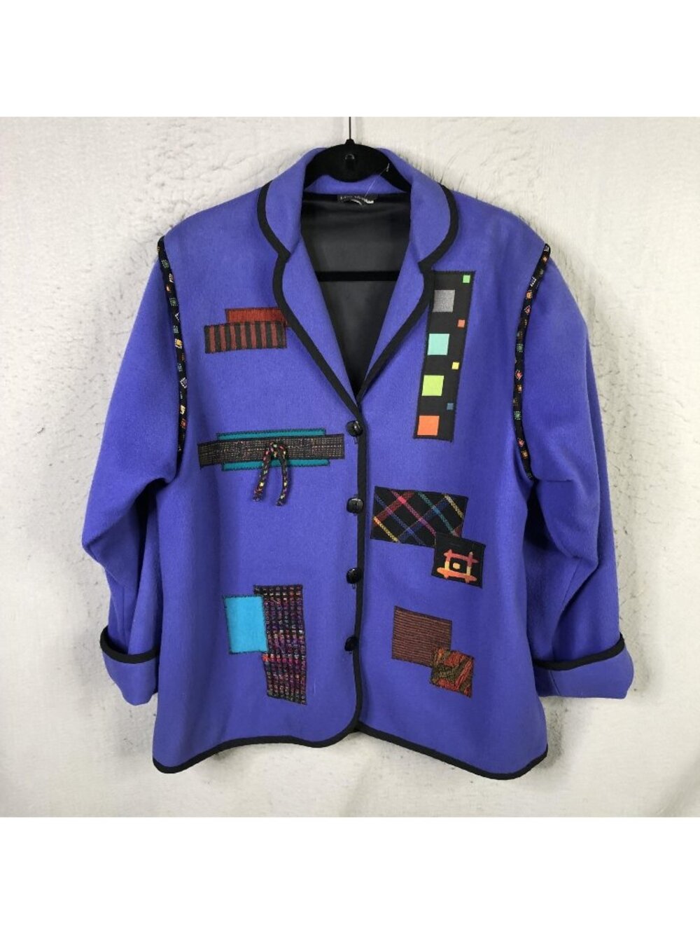 Lynn Murray Jacket Womens XL Purple Embroidered Art To Wear Colorful Geometric